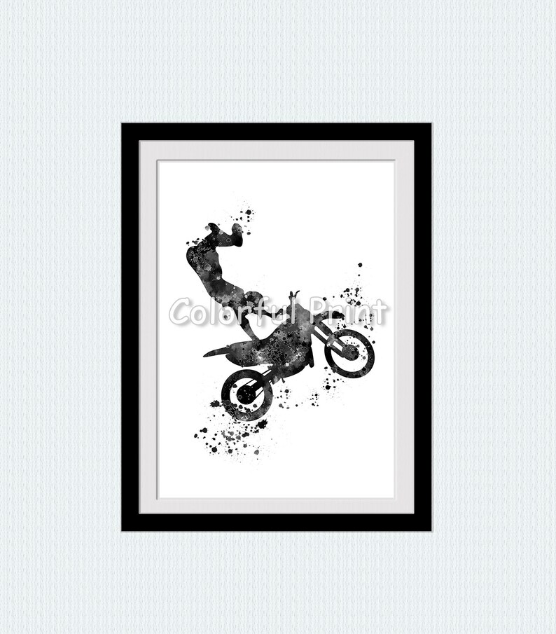 Motocross print Set of 2 Motor sport poster Motorcycle decor Dirt bike rider Stunt racing print Motocross poster Black and white art S79 image 3