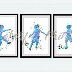 Soccer girl Set of 3 Soccer prints Soccer wall decor Football poster Sport decoration Sport print Football watercolor Soccer poster S89