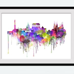Washington DC watercolor print Washington DC poster Washington DC skyline Washington cityscape Home decoration Office wall decor art  W256