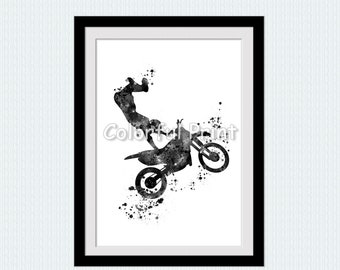 Motocross print Motocross poster Motorcycle art Dirt bike rider Black and white art Stunt racing Motocross rider Sport bike Motor sport W5