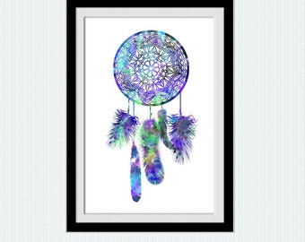 Watercolor Dreamcatcher Print: Boho Nursery Wall Art W272