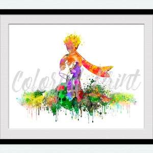 Little Prince poster Le Petit Prince print Little Prince watercolor The Little Prince and the rose Little Prince illustration W929