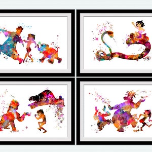 Jungle Book Set of 4 The Jungle Book print Mowgli poster Nursery art Baloo watercolor Bagheera print Disney wall decor S101