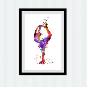 Ice skating watercolor print Figure skating poster Figure skating colorful illustration Home decoration Kids room art decor Gift idea W484