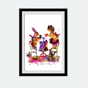 Alice and rabbit Alice in Wonderland Disney wall decor White Rabbit art Wonderland watercolor Alice poster Alice watercolor W602