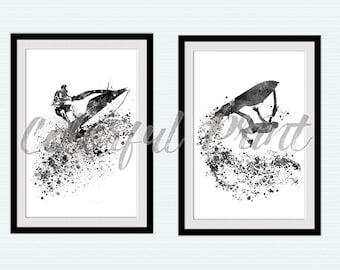 Water scooter print Set of 2 Water sport decor Jet ski poster Motor sport print Black and white art Personal watercraft S102