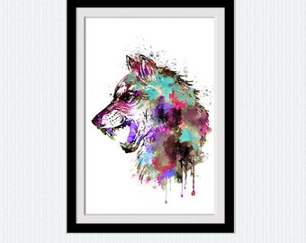 Wolf watercolor print Wolf colorful poster Wolf illustration Home decoration Kids room decor Wall hanging decor Wolf wall decoration W313