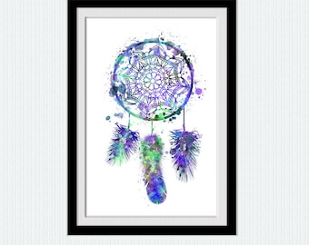 Dreamcatcher watercolor print Dream catcher colorful poster Dream catcher  illustration Home decoration Kids room art Christmas gift W268