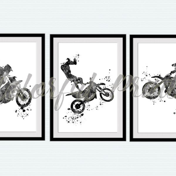 Affiche de motocross Lot de 3 Impression moto Illustration sportive Décor sport Impression moto hors route Affiche sportive S100