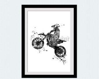 Motocross poster Motor sport decor Motocross print Black and white art Stunt racing Motocross rider Dirt bike poster W4