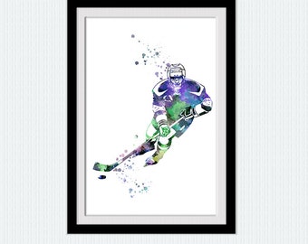 Hockey poster Hockey player colorful poster Hockey player watercolor print Sport wall decor Home decoration Kids room wall poster W382