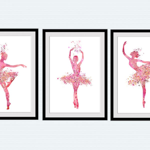 Impression ballerine Ensemble de 3 affiches Ballerina aquarelle Ballet studio décor Décoration intérieure Idée cadeau Décor chambre enfant Ballet art poster S23