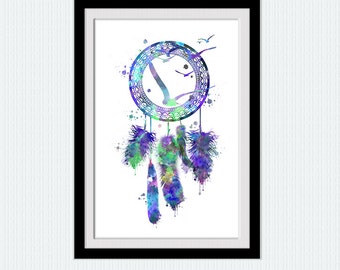 Dream catcher watercolor print Dreamcatcher colorful poster Native american art Wall hanging decor Home decoration Christmas gift  W275
