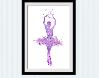 Ballet dancer print Ballet dancer watercolor poster Ballerina wall decor in violet Girls room wall art Kids room decor Nursery room art W814