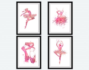 Juego de 3 láminas decorativas de ballet con motivos de bailarinas, láminas de ballet en acuarela rosa, decoración para la habitación de una niña, pared de galería para estudio de danza, regalo para pequeña bailarina S35