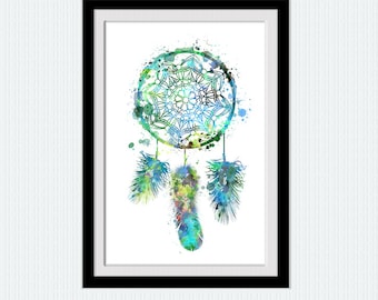 Watercolor Dream Catcher Print: Colorful Wall Art, Kids Room Decor W270