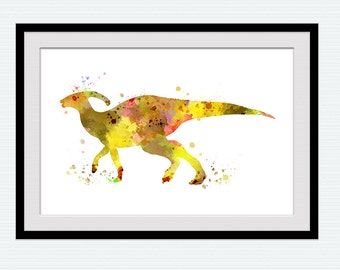 Dinosaur watercolor poster Parasaurolophus art print Dinosaur decor Jurassic wall art Home decoration Kids room wall decor Dinosaur art W641