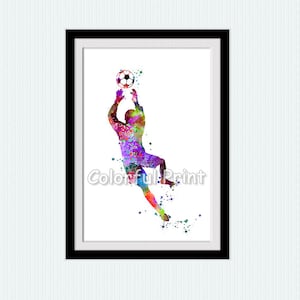 Soccer poster Football print Soccer goalie poster Football wall decor Boys room wall art Kids room decoration Sport watercolor print W105