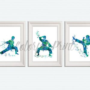 Juego de 3 impresiones de arte mural de karate, pósteres de artes marciales, decoración de habitación infantil de karate, pósteres deportivos para dormitorio infantil, regalo de taekwondo, arte mural de dojo S86