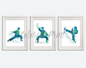 Karate Wall Art Set of 3, Martial Arts Poster Prints, Karate Kid Room Decor, Boys Bedroom Sport Posters, Taekwondo Gift, Dojo Wall Art S86