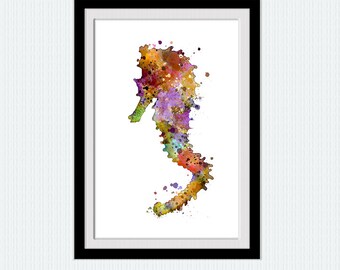 Sea Horse stampa acquerello, pittura nautico Seascape, Seahorse oceano archivio storico d'arte, Seahorse Home Decor idee, astratto dipinto W283