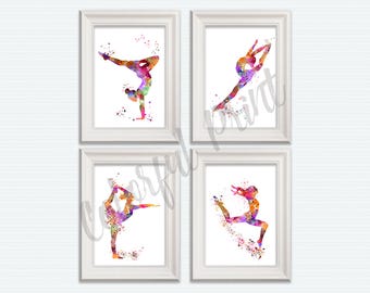 Gymnastics Wall Art Set of 4, Girl Gymnast Room Decor, Aesthetic Sports Prints, Gymnastics Gift for Her, Set of 4 Sport Posters S75