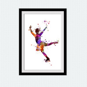 Figure skating poster Ice skating watercolor print Figure skating colorful illustration Home decoration Kids room decor Christmas gift  W394