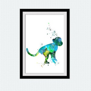Monkey watercolor print Animal wall art decor Monkey art poster Safari animal print Home decoration Kids room art Nursery room decor W583