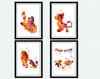 Set of 4 The Lion King Prints, Disney Nursery Wall Art, Simba & Friends Poster Set, Kids Room Decor, Unframed Artwork, Birthday Gift S94