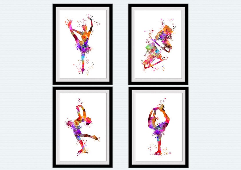 Ice skater print Set of 4 Figure skating poster Ice skating  Home decor Girls room wall art Sport print Gift for her Home decor Wall art S43