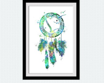 Dreamcatcher watercolor print Dreamcatcher colorful poster Native american art Wall hanging decor Home decoration Christmas gift  W276