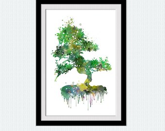 Tree Wall Art, Modern Home Decor, Bonsai Tree Print, Green Modern Art Print, Nature Art Print, Tree Artwork, Watercolor tree poster  W280