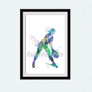 Tennis player poster Tennis watercolor print Sport bar decoration Sport poster Tennis wall decor Sport illustration Sport art print W101