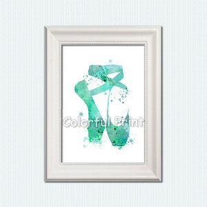 Ballet shoes poster Ballet studio decor Teal ballet art Ballet print Aqua wall decor Girls room art Ballet watercolor poster Wall art W895