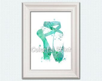 Ballet shoes poster Ballet studio decor Teal ballet art Ballet print Aqua wall decor Girls room art Ballet watercolor poster Wall art W895