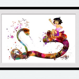 Mowgli and Kaa Jungle Book poster Jungle Book print Disney wall decor Nursery art Jungle wall decor Mowgli watercolor Mowgli print W712