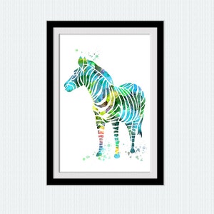 Zebra watercolor print Zebra art poster Animal colorful print Safari animal poster Home decoration Kids room art Nursery room decor W579