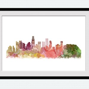 Los Angeles skyline Los Angeles print Los Angeles poster Office wall art Los Angeles watercolor Birthday gift Home decor LA art print W157