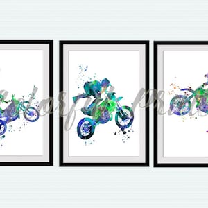 Motocross Wall Art Set of 3 Prints, Dirt Bike Decor for Boys Room, Teen Bedroom, Racing Poster Set, Motocross Gift for Him S99