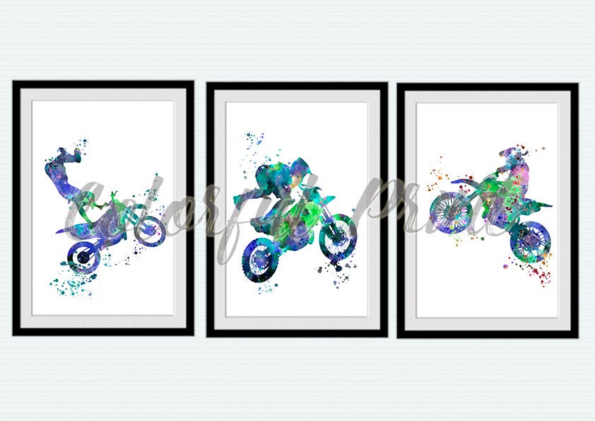 Motocross Druck Set | 3 Motorrad Poster | Sport Illustration Moto Sport Dekor