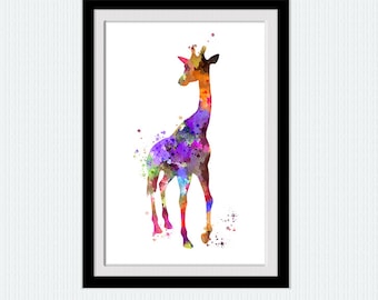 Giraffe watercolor print Giraffe poster Animal colorful print African animal poster Home decoration Kids room wall art Nursery decor W576