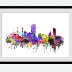 Boston skyline print Boston Massachusetts watercolor Boston cityscape poster Home decoration Office wall decor Gift idea W714