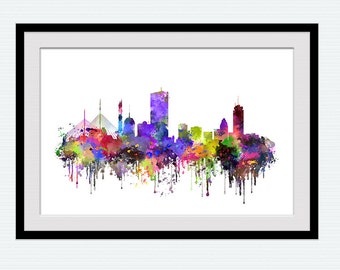 Boston skyline art print Boston Massachusetts watercolor poster Boston cityscape wall decor Home decoration Office wall decor Gift idea W714