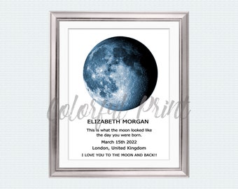 Impresión personalizada de fases lunares: arte lunar en acuarela personalizado
