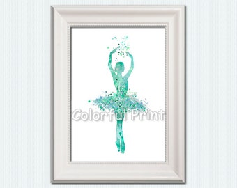 Ballerina print Ballet studio decor Ballerina poster Teal ballet art Girls room decor Aqua wall hanging Kids room art Ballet decoration W890