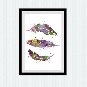 Feather print Feather colorful poster Feather watercolor print Home decoration Living room decor Kids room poster Gift for Christmas  W242