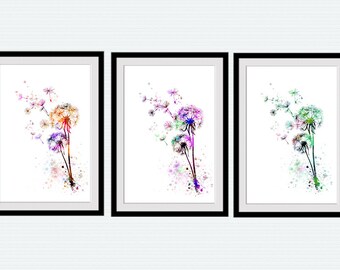 Dandelion set of 3 Dandelion poster set Dandelion watercolor print Set of 3 posters Flower set S7