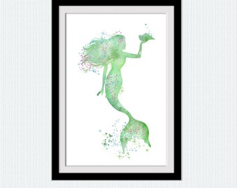 Mermaid Watercolor Print: Ocean Fantasy Nursery Art W771