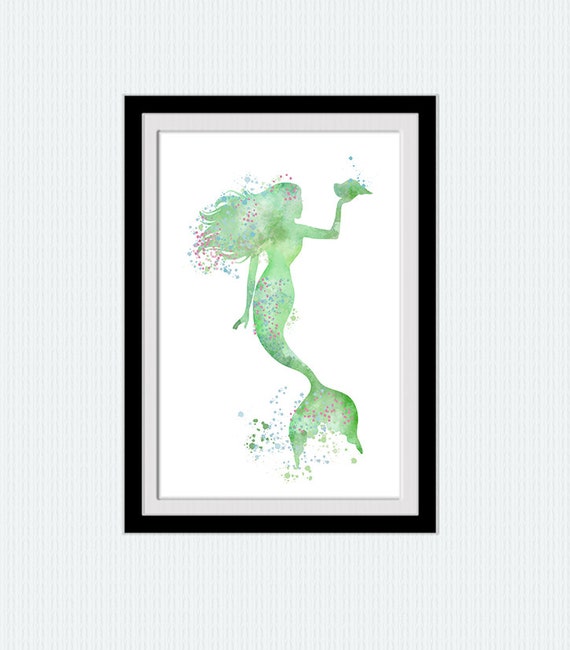 Mermaid Watercolor Print: Ocean Fantasy Nursery Art W771