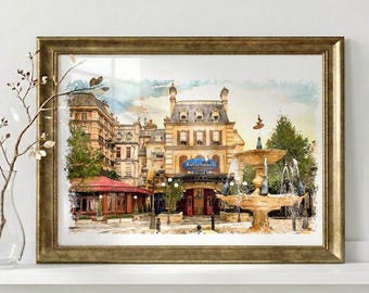 Ratatouille Restaurant Watercolor Art Print  French Kitchen Decor, Whimsical Pixar Inspired Wall Art, Gift for Foodies and Chefs W846